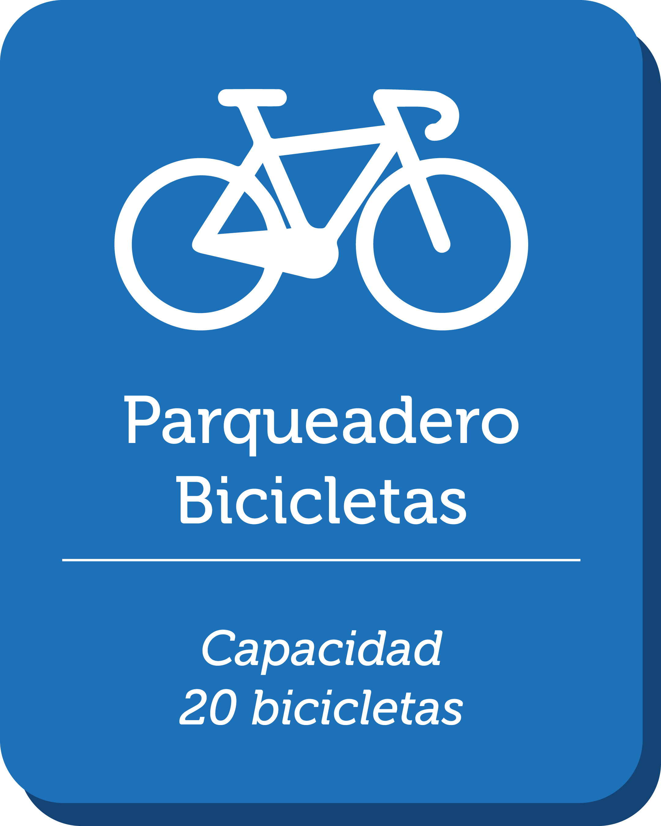 Ícono de bicicleta indicando capacidad máxima de 20 bicicletas en el parqueadero