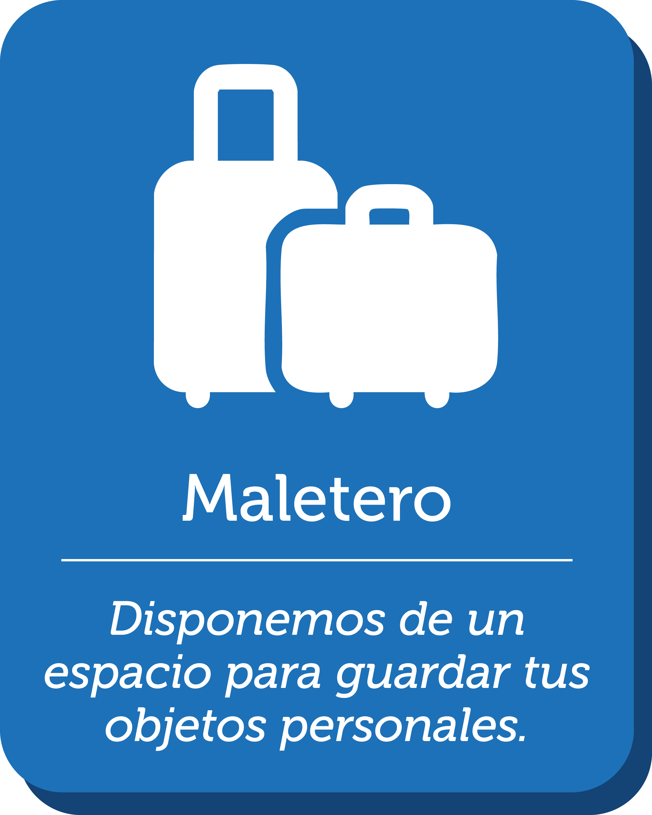 Ícono de maleta que indica servicio disponible para guardar equipaje y objetos grandes