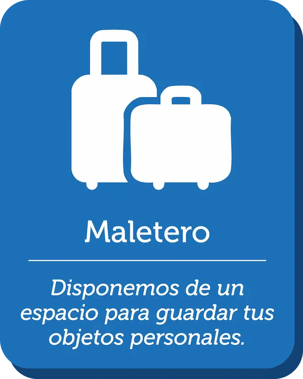 Ícono de maleta que indica servicio disponible para guardar equipaje y objetos grandes