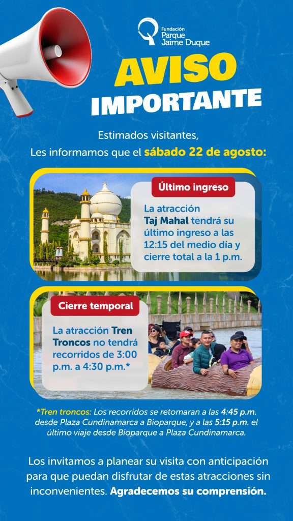 Aviso cierres temporales Sábado 22 de Agosto 2026