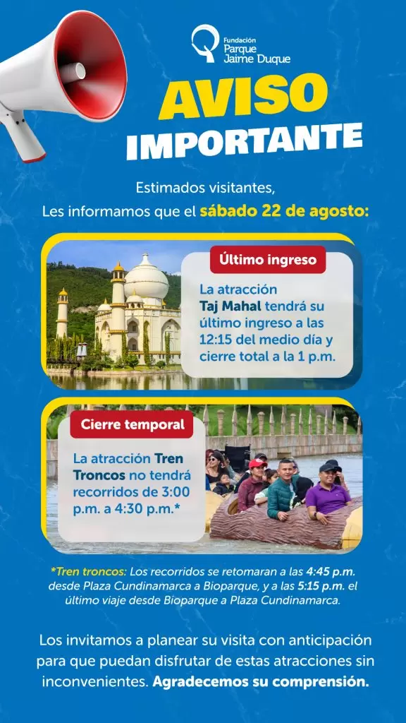 Aviso cierres temporales Sábado 22 de Agosto 2026